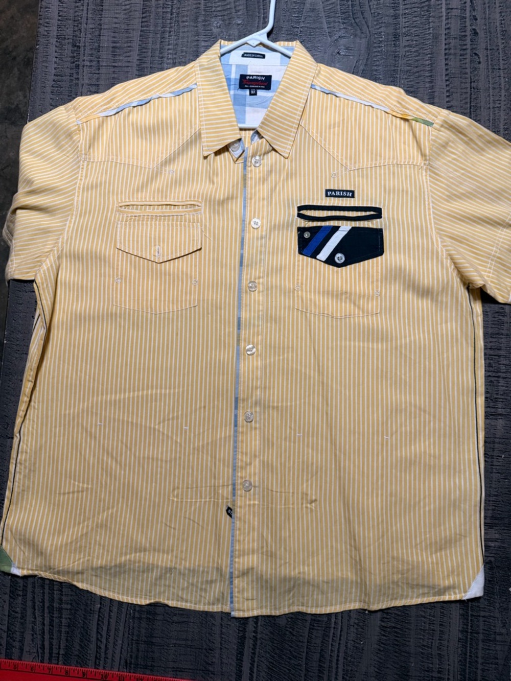 Vtg. Men’s Yellow Striped Short-Sleeve Button-Down Shirt by Parish Triumphant